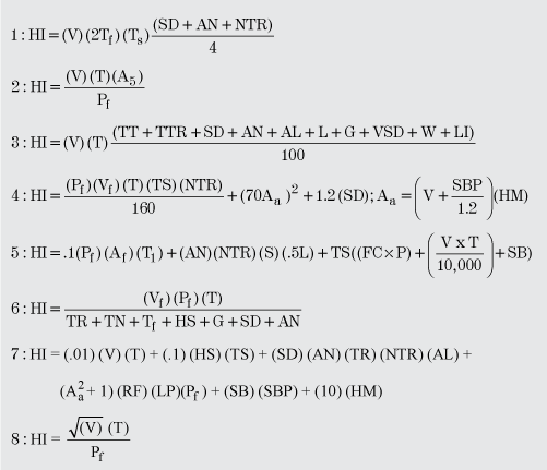 Series of equations related to hazard indices